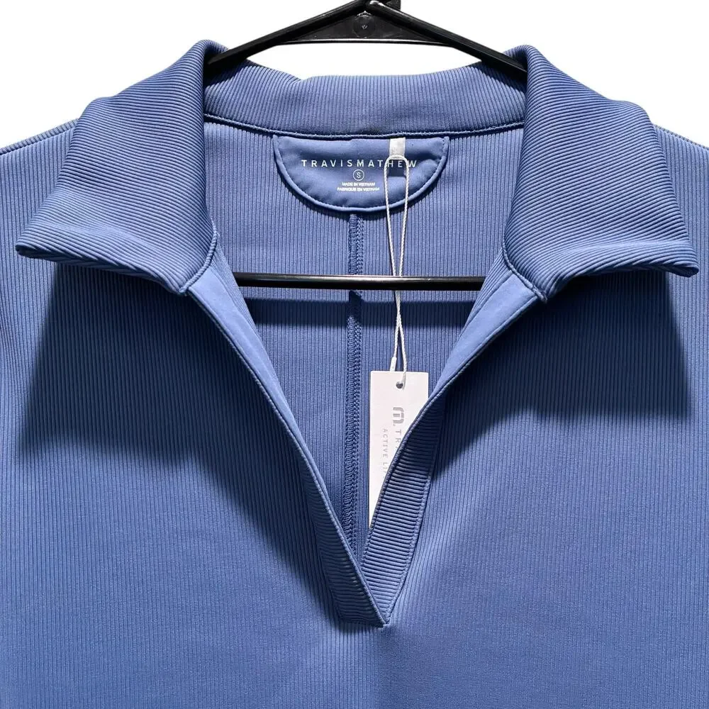 Travis Mathew Top Movement Short Sleeve V Neck Polo Shirt Blue Womens Small New - Picture 5 of 13
